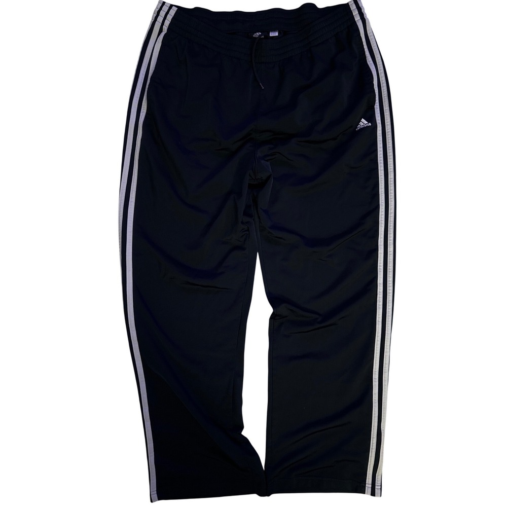 Adidas Mens Black White 3 Stripe Track Pants XL Straight Leg Drawstring A82001